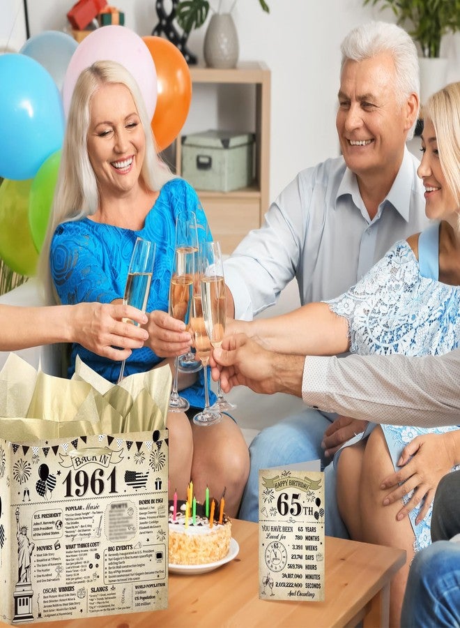 Wxiben حقيبة هدايا عيد الميلاد الـ 65 من Wxiben - زينة عيد الميلاد الـ 65، حقيبة تغليف هدايا عتيقة بمقابض، ورق تغليف بطاقات تهنئة، مناسبة للنساء والرجال بعمر 65 عامًا، مستوحاة من زينة حفلات عام 1961 - Image 5